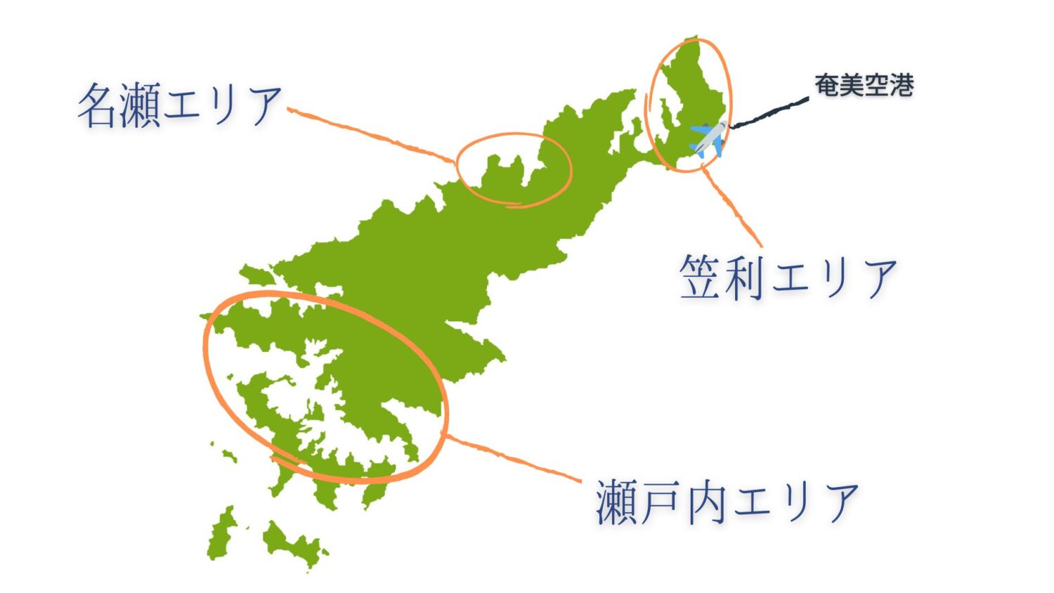 奄美大島の高級ホテルが多いエリアマップ